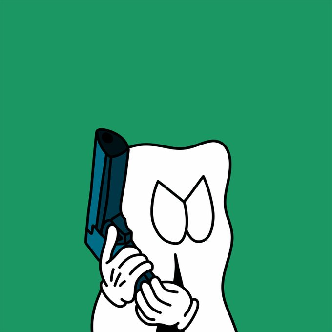 A cartoon illustration on a green background showing a white blob character holding a large blue sharpened pencil like a weapon.