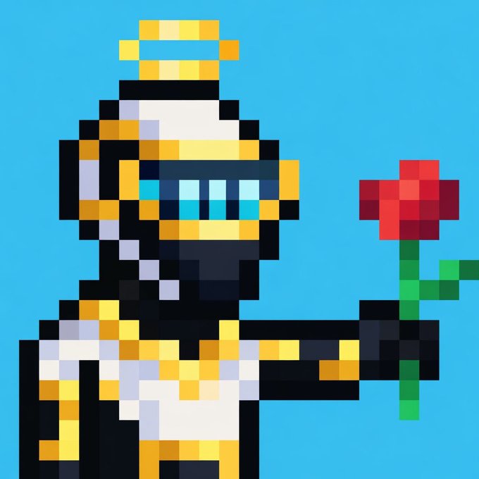 A pixel art astronaut in gold, white, and black with a blue visor holds out a red rose against a cyan background.

The image appears unrelated to the post about elevens and twelves in a wallet; it depicts a charming pixelated spaceman offering a flower, evoking themes of love or affection rather than numerical humor.