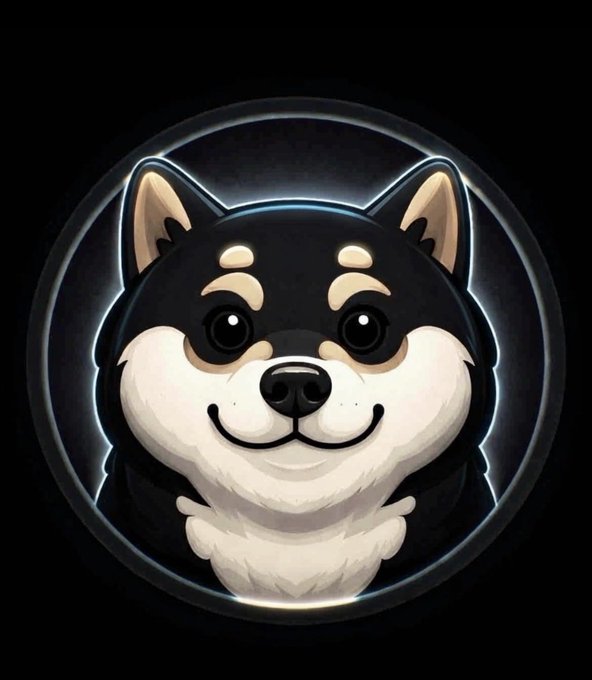 The image features a black and white dog with a happy expression, sitting inside a circle or frame that has a neon glow around its edges. The background of the image is dark, which contrasts with the dog's fur color. The caption below the image reads "$MANYU hitting different The sassy Shiba queen living rent-free in our wallets & feeds. Viral pup energy on chain! Who'S loading up?".