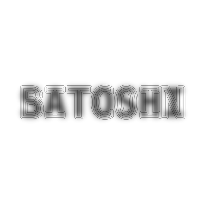 A stylized metallic/chrome Bitcoin logo with a striped linear gradient effect on a white background.