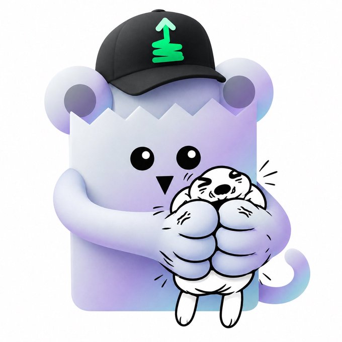 The image features the Squeeze Run mascot—a purple cartoon character wearing a black cap with a green logo, displaying a massive flexed bicep alongside a small sketched dog. It visually reinforces the post's theme of strength and bullish momentum in the Squeeze Run ecosystem.