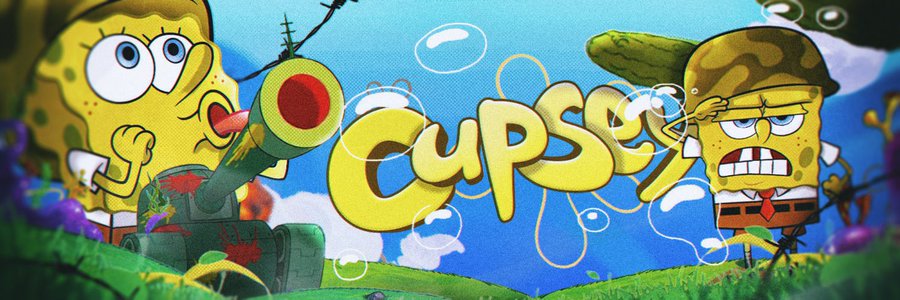 A cartoon-style image features SpongeBob SquarePants and a military-themed SpongeBob character flanking the bold yellow text "CUPSEY," surrounded by floating bubbles, serving as a playful visual introduction to the legendary crypto trader Cupsey and his $30 million trading success story.