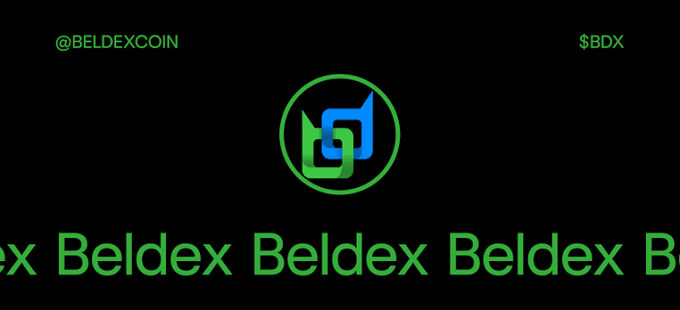 A dark screen displays a green and blue logo with the text '@BELDEXCOIN', '$BDX', and a scrolling 'Beldex' ticker.