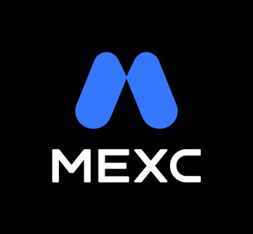 The MEXC cryptocurrency exchange logo, featuring a stylized blue "M" above white "MEXC" text on a black background.