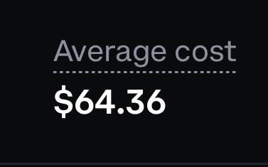 A dark screen displaying the text 'Average cost' above a dotted line, with a large figure of '$64.36' beneath it.