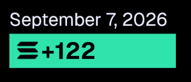 A simple digital display reads 'September 7, 2026' above a teal banner containing a logo and '+122'.