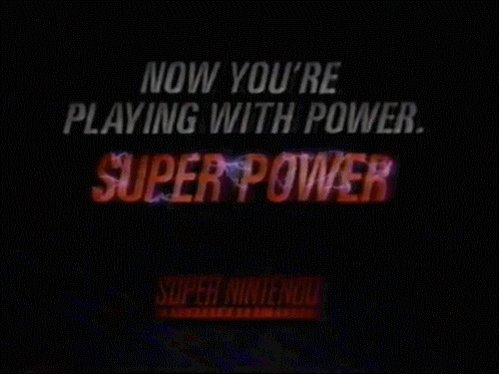 ersatz Super Power Nintendo game cover, featuring a black background with red neon text and the Super Power logo.