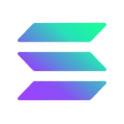 Solana logo featuring three stacked, angled horizontal bars in a green-to-purple gradient.