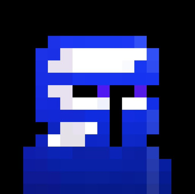 A pixel-art illustration of a blue, blocky character with a wide visor and dark eyes, serving as a mascot graphic for "The Seeker Lock Challenge" announcement about locking TheSeekersNFT tokens on Streamflow.