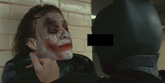 A figure wearing a dark helmet grips a pale, disheveled man by the throat, the captive's face smeared with blood and his eyes glowing red against a tiled wall background, suggesting a dark, cinematic confrontation.