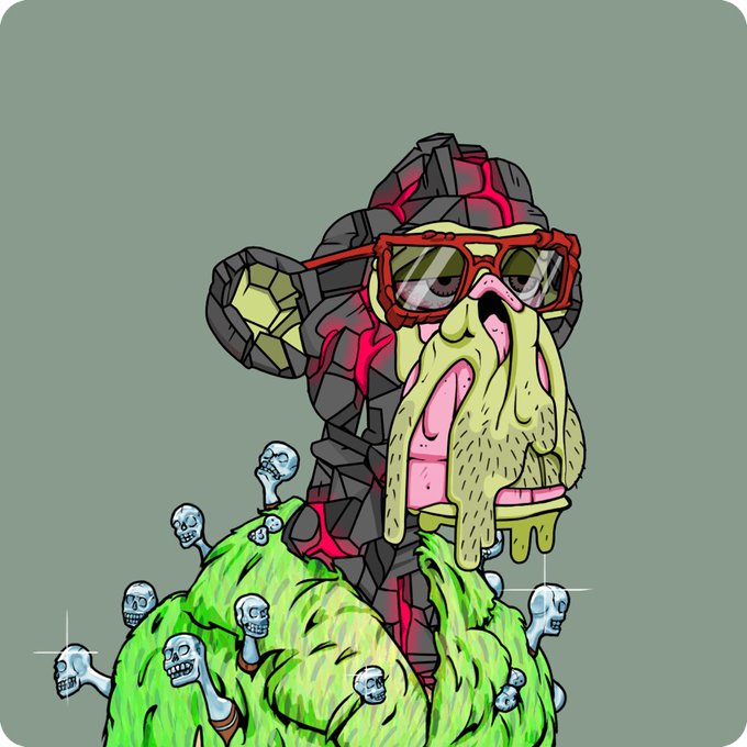 A cartoonish illustration of a melting zombie character wearing red sunglasses, a helmet, and a green slime-covered body with small skulls growing from it.