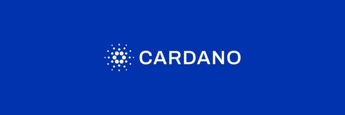 A blue banner featuring the white Cardano logo and text on a solid blue background.