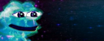 A blurry, stylized blue flame-like character with wide eyes and a smile against a dark, starry background.