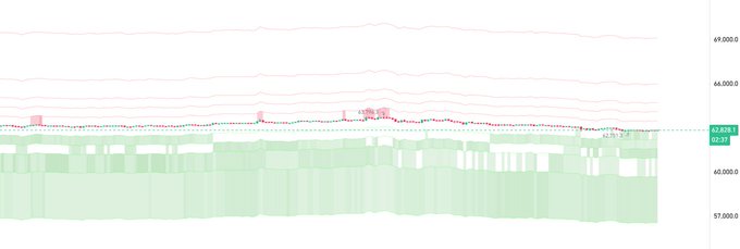 A TradingView chart of Bitcoin (BTC/USD) shows the price holding steady around $62,626.74, with green volume bars dominating the lower section and no visible red sell-side activity—supporting the claim that whale buy orders are solid while sell orders are absent.