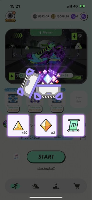 The image shows a phone screen with an app icon displayed, which appears to be a game or puzzle. The icons are colorful and include a yellow triangle, a green rectangle, and a purple diamond. There is also text that reads "StepN MB7開封 Lv1で黄色が出て勝確ぅ...と思っていたらLv2も黄色出てガッツポーズ ...していたら次にUCミンスクまで出てくれるご褒美回でした". The focus on the image and its relation to the post suggests that it might be a tutorial or guide for using the app.