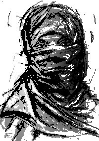 A rough black-and-white sketch depicting a figure wearing a turban.