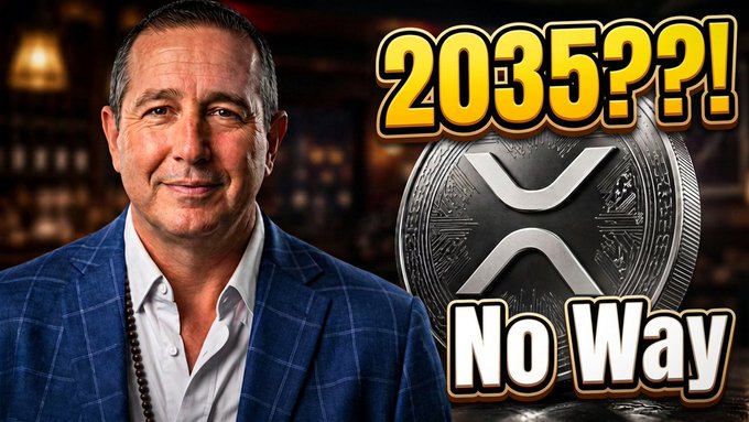A thumbnail features a man in a blue blazer beside an XRP coin, with large text reading “2035?!?” and “No Way.”