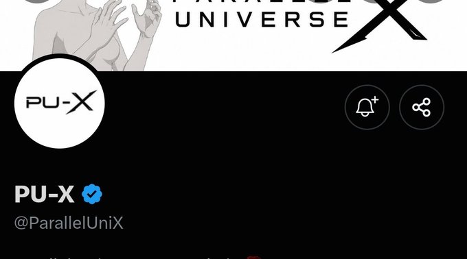 A screenshot of a social media profile for "PU-X" (@ParallelUniX), featuring the project's logo and a banner for "Parallel Universe X." The image introduces an upcoming collection of 6,666 hand-drawn Ethereum-based characters.