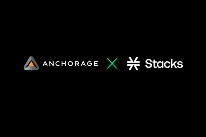A graphic on a black background displaying the logos and names 'Anchorage' and 'Stacks' separated by a teal 'X'.