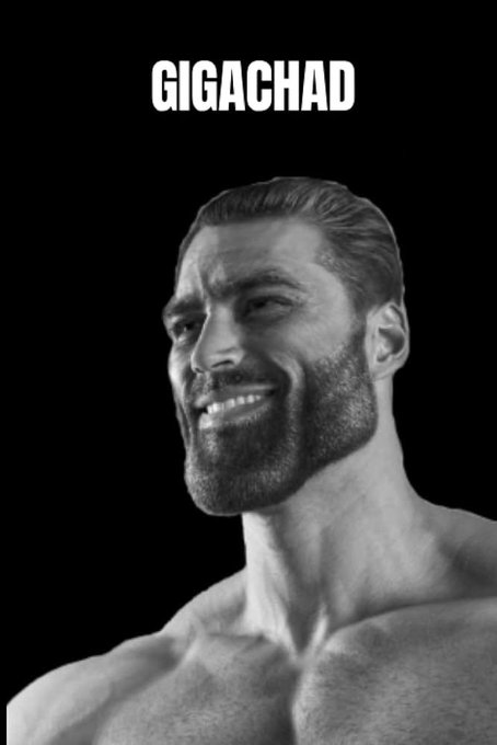 A black-and-white image shows a smiling, bearded, muscular man from the chest up against a black background, with the word "GIGACHAD" displayed prominently in white text above him. The image fits the post referencing $CRV (Curve DAO Token) by humorously portraying the cryptocurrency's bullish performance or strong market presence through the "Gigachad" meme, which symbolizes confidence and dominance.