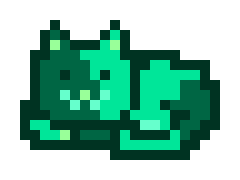 A pixel art sprite of a small green frog sitting against a plain background.
