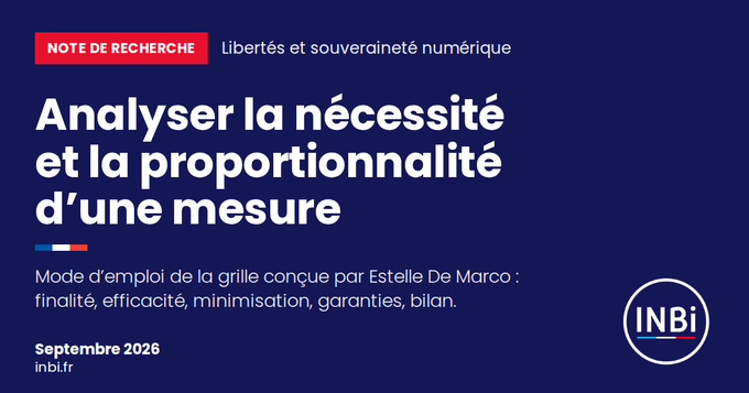 A French research note cover from INBI titled "Analyser la nécessité et la proportionnalité d'une mesure" dated September 2026, with "NOTE DE RECHERCHE" tag.