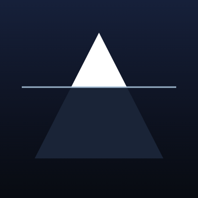 A minimalist logo featuring a white and dark blue triangle design with a horizontal line cutting through it, set against a dark navy background.
