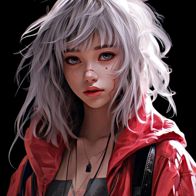 The image features a woman with blonde hair wearing a red jacket. She has black hair and facial makeup, giving her a distinct look that resembles an anime character or a cartoon face. In addition to these features, she also wears a necklace, further contributing to her unique appearance. The surrounding text suggests that the woman is associated with Exponent Reinsurance's DeFi ecosystem, which could be of interest to those familiar with this topic.
