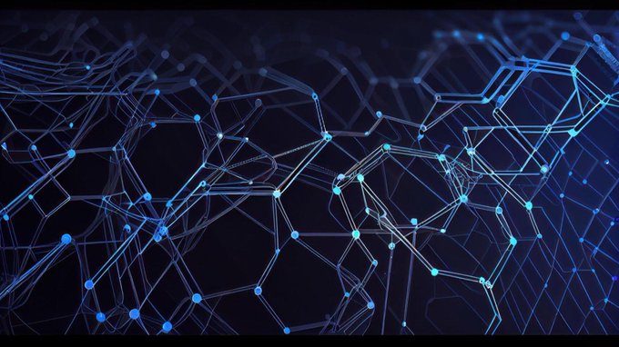 An abstract digital visualization of interconnected nodes and lines in blue tones, resembling a neural network or data structure.