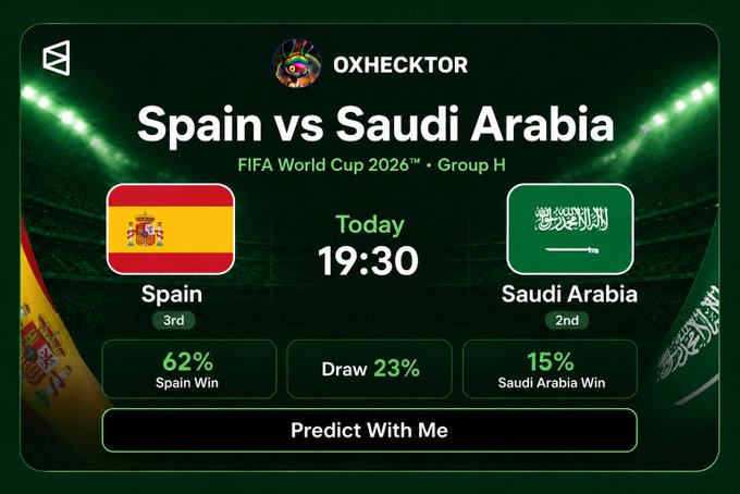 The image shows a soccer match between Spain and Saudi Arabia, with the scores of both teams displayed. The Spanish team has won the game by 2-1 points. The image also includes a prediction for the outcome of the match based on the current situation.