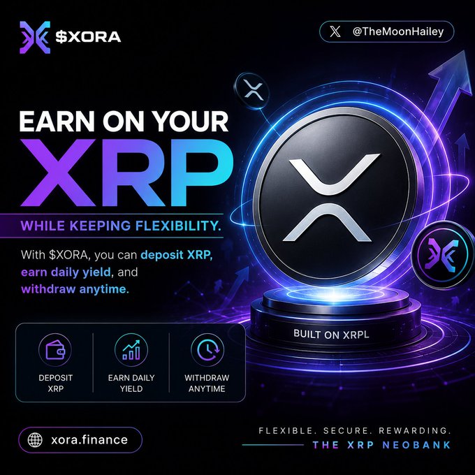 The image features a purple background with a black circle containing the word "XRP" written inside of it, surrounded by blue arrows pointing towards it. Below this, there are three different icons representing various aspects of cryptocurrency trading or earning on XRP. The first icon is for a coin, the second one is for an app, and the third one is for a website. These icons suggest that there might be multiple ways to earn on XRP, such as through buying coins, using apps, or visiting specific websites.