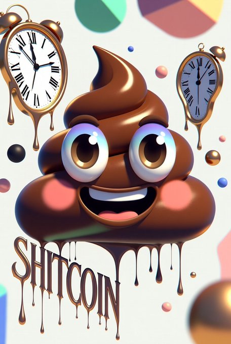The image features a large, anthropomorphic chocolate poo face that has been altered with dripping chocolate from below. Below this piece of art, there are two clocks - one black and gold and another red and white - positioned at different heights. They seem to be glowing or emitting light, adding an extra layer of visual interest to the image. The caption underneath these elements reads "Day 307 of bull posting the real and OG #SHITCOIN @shitcoinverse until it reaches $111k market cap. Current market cap: $42PZx7bPF1EMnP9L7vcjihTx7Nryxh81GG9Xs6fdpump In we trust to make @SolanaMemeCoins great again".