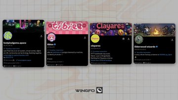 The image displays four Twitter/X profile cards from NFT projects—@lostsplleens.space, @tibiesnft, @clayarea, and @etherword—each featuring their artwork and descriptions, showcasing the Ethereum and Aether-focused collections highlighted in the post.