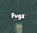 A simple digital illustration featuring the word 'Fugz' in bubbly white text above a small blue fuzzy creature against a teal radial background.