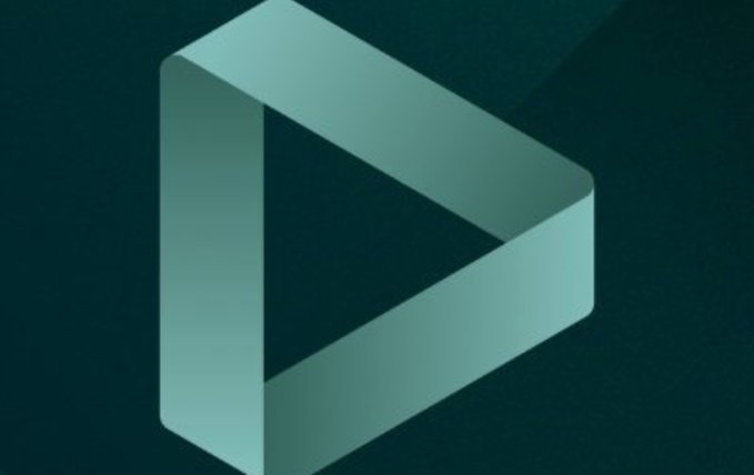 A minimalist 3D graphic of a teal, hollow geometric shape resembling a twisted or inverted box on a dark background.