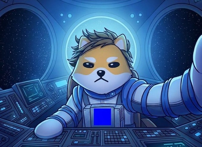 A Shiba Inu character in a space suit pilots a spacecraft through a starry cosmos, reaching toward the camera as if embarking on a new journey. The image visually reinforces the post's message about Dogelon Mars migrating to the Base ecosystem, symbolizing an intergalactic leap toward new growth and adoption.