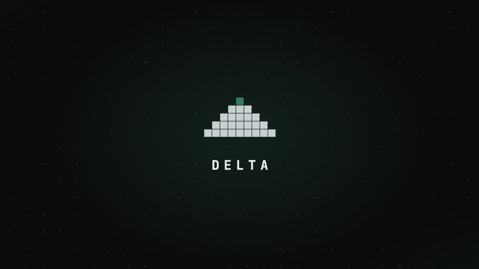 The image features a dark background with a pixel-art style green pyramid logo above the word "DELTA," likely representing the "Delta" cryptocurrency or DeFi project. This aligns with the post's reflection on years of hands-on experience in crypto and onchain activity, evoking the building blocks and foundation gained through extensive blockchain participation.