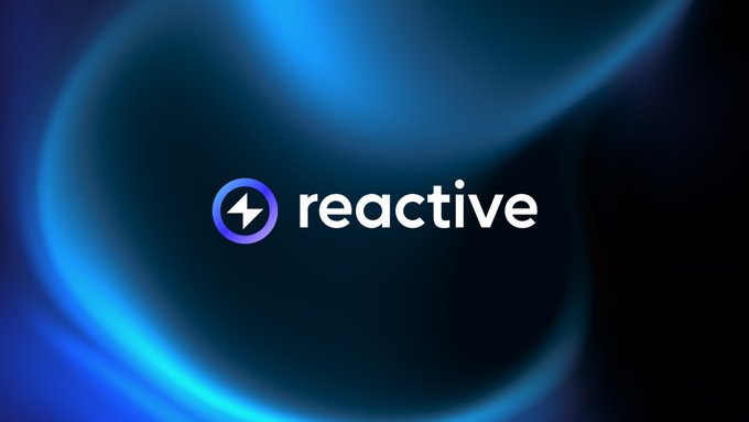 A logo for 'reactive' featuring a lightning bolt icon in a circle on a dark blue swirling background.