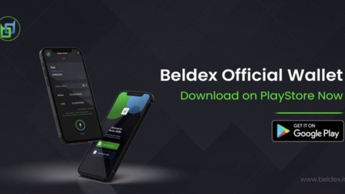 An advertisement for "Beldex Official Wallet" promotes its availability for download on the Google Play Store.