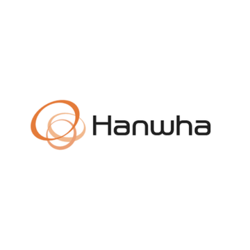 The Hanwha corporate logo featuring an orange interlocking circular design next to the company name in black text.