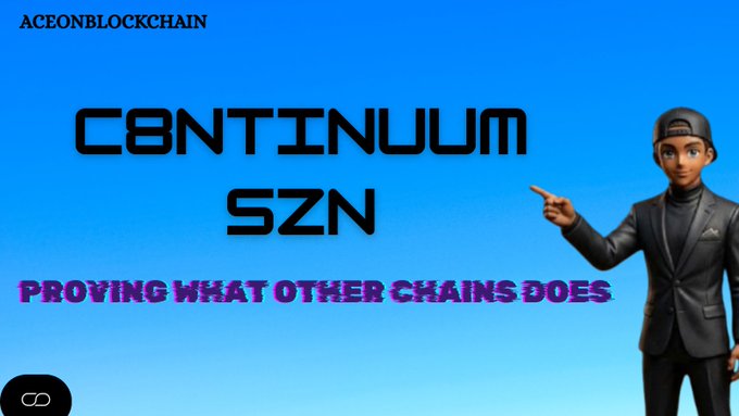 The image features a cartoon man wearing a suit standing against a blue sky with the text "c8ntinuum SZN" written above him, which appears to be part of a caption or description related to the post about the Layer Zero platform for verified roles on Discord.