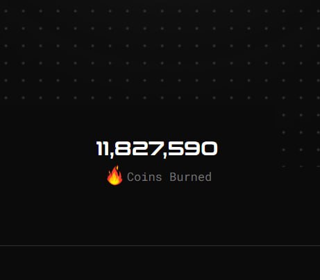 Dark-themed graphic displaying '11,827,590 🔥 Coins Burned' with a fire emoji, likely from a cryptocurrency token burn event.