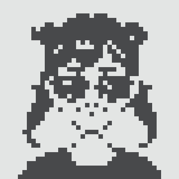 A pixel art portrait of a bearded man wearing glasses.