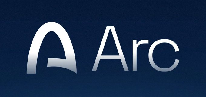 The image shows the "Arc" logo in silver text on a dark navy blue background, featuring a stylized letter "A" symbol, which serves as the branding for the Arc blockchain discussed in the mainnet guide post.