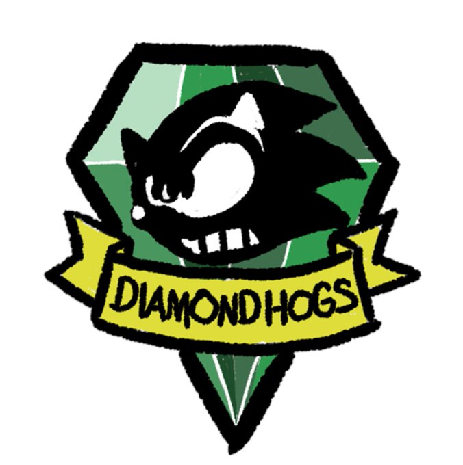 A green gemstone-shaped emblem features a black stylized animal head above a yellow banner that reads "DIAMOND HOGS".