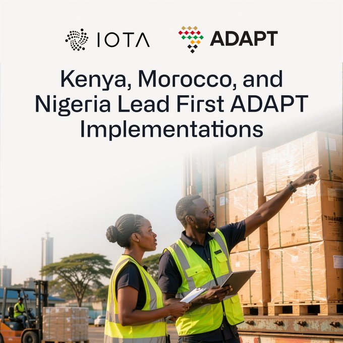 The image shows two people, possibly workers or employees, standing next to a truck filled with boxes. They are wearing safety vests, which indicates that they might be involved in some kind of work or job related to the truck and its contents. The background features a cityscape, suggesting that this scene takes place in an urban environment. The image also contains text that reads " Kenya, Morocco, and Nigeria Lead First Adaptations". This could possibly be a promotional statement about the company's involvement in adapting to new technologies or practices in these countries.