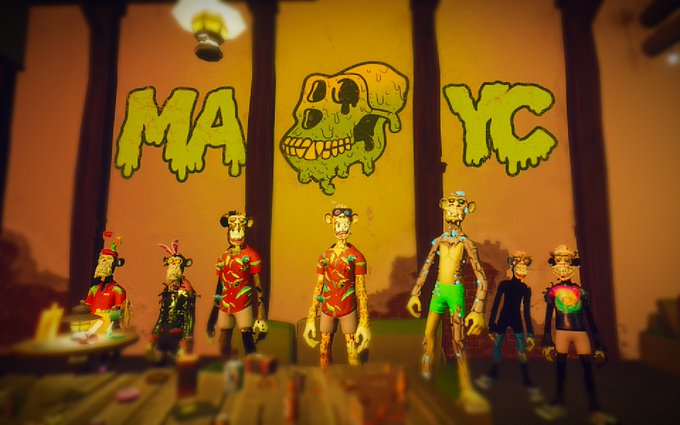 A stylized, claymation-style scene featuring a group of quirky figurines standing in a room with graffiti reading "MA[skull]YC" on the wall behind them.