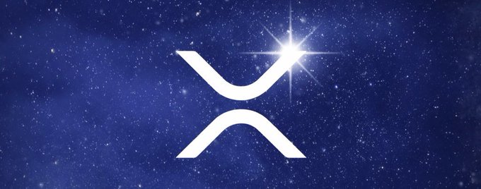 A white XRP logo is centered against a deep blue starry night sky background, with a bright starburst shining near its upper right, complementing the "GOOD NIGHT $XRP FAMILY" message of gratitude and optimism.