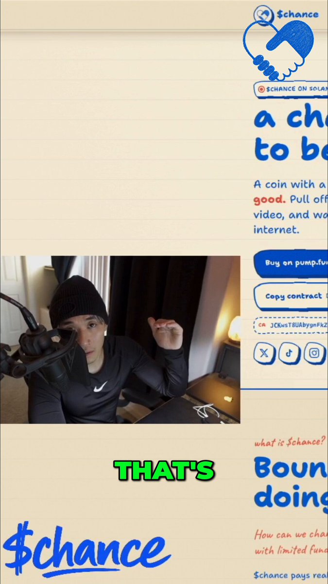 The image features a man wearing a black hat, sitting at a desk with his hand raised above his head. The background of the photo shows a computer screen displaying a website called "That's Chance". The caption below the image reads "The impact that we can make on the world can be immense."