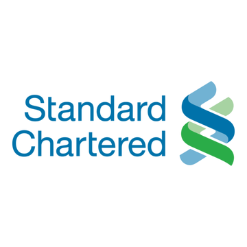 The image displays the Standard Chartered logo, featuring the bank's name in blue text alongside its distinctive intertwined green and blue ribbon emblem. This branding relates to the post highlighting Standard Chartered's bullish coverage on Arbitrum ($ARB), where the bank issued a $10 price target citing tokenized assets and Robinhood Chain growth as key growth catalysts.